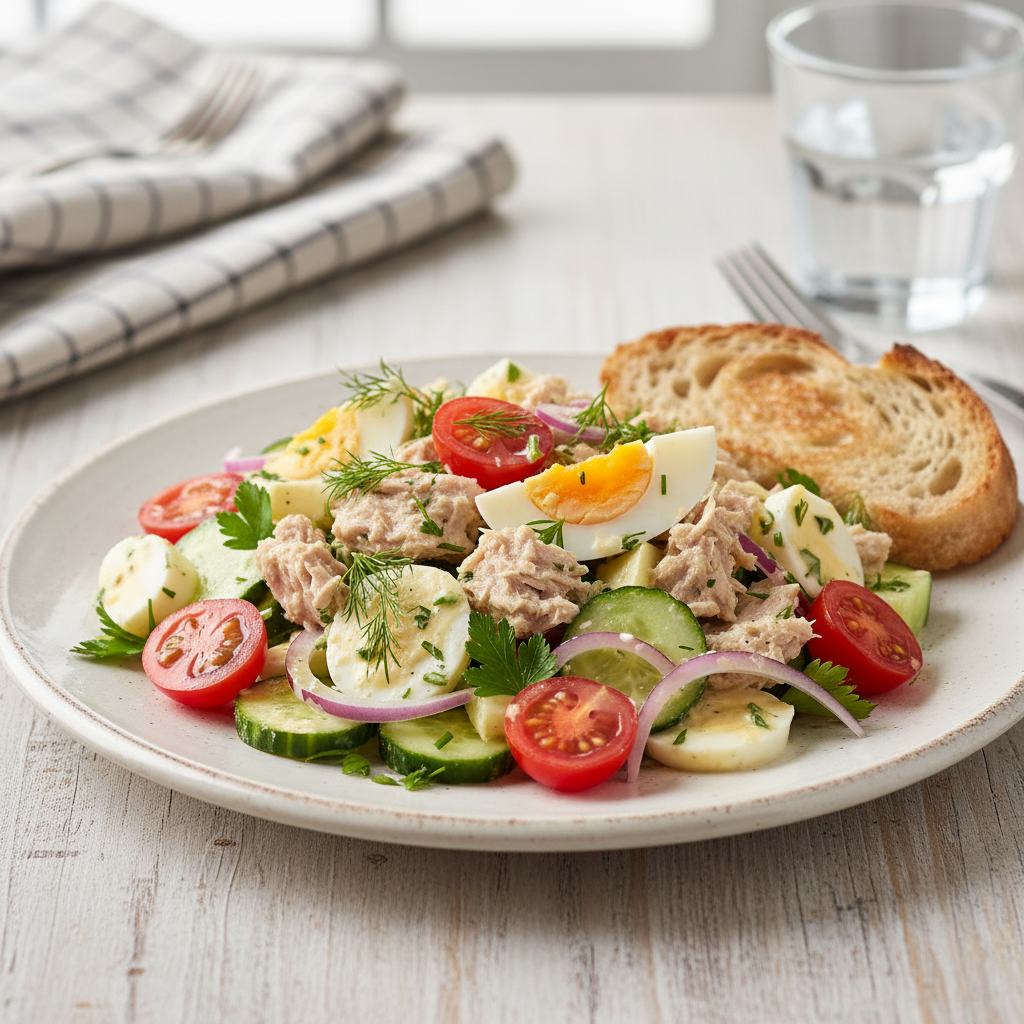 Нежный салат с тунцом и яйцом для летнего ужина
