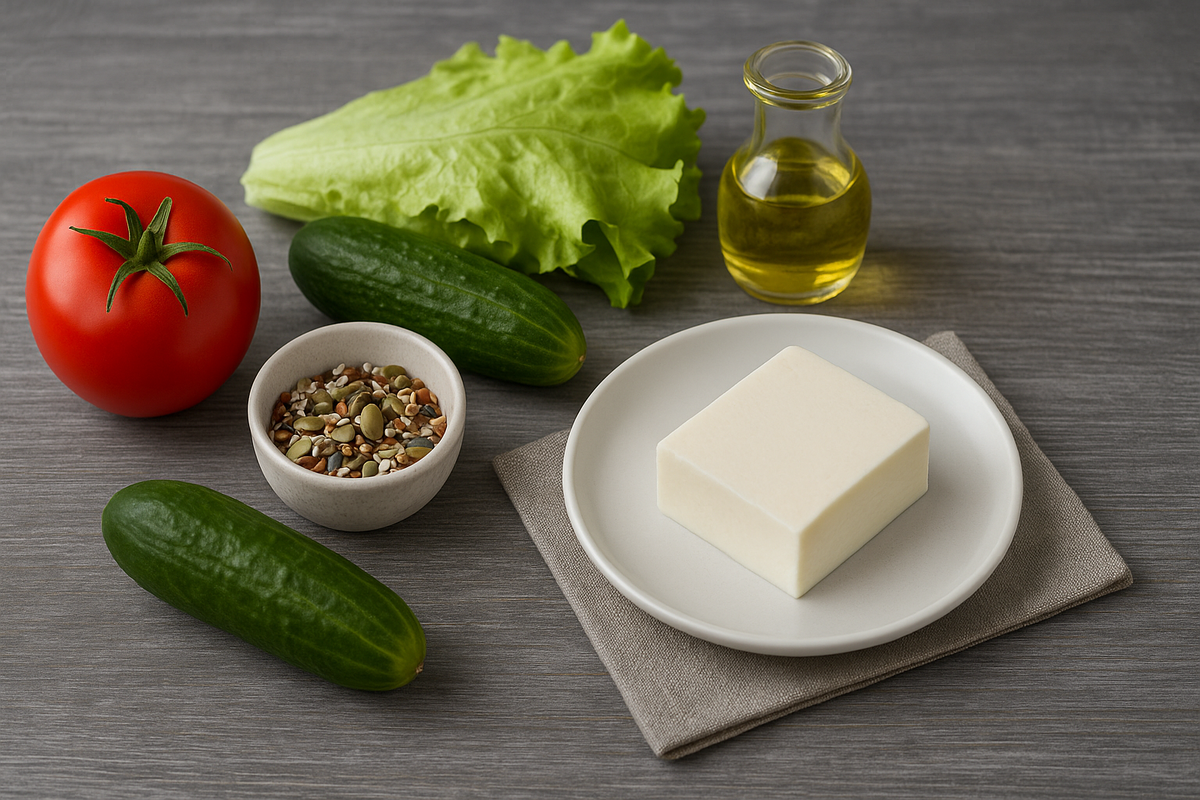 Вкусный летний салат с творожным сыром и семенами