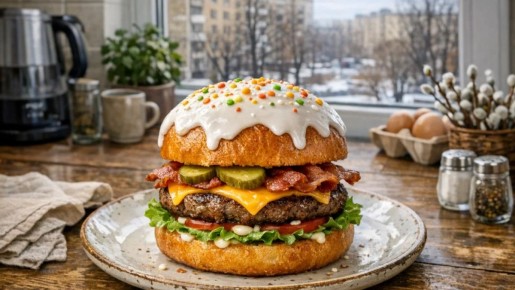 Попробуйте новый тренд: кулич-чизбургер, который становится звездой пасхального стола