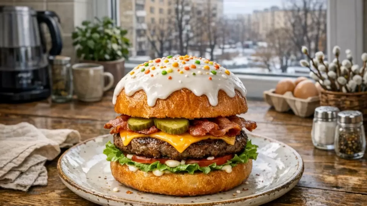 Попробуйте новый тренд: кулич-чизбургер, который становится звездой пасхального стола